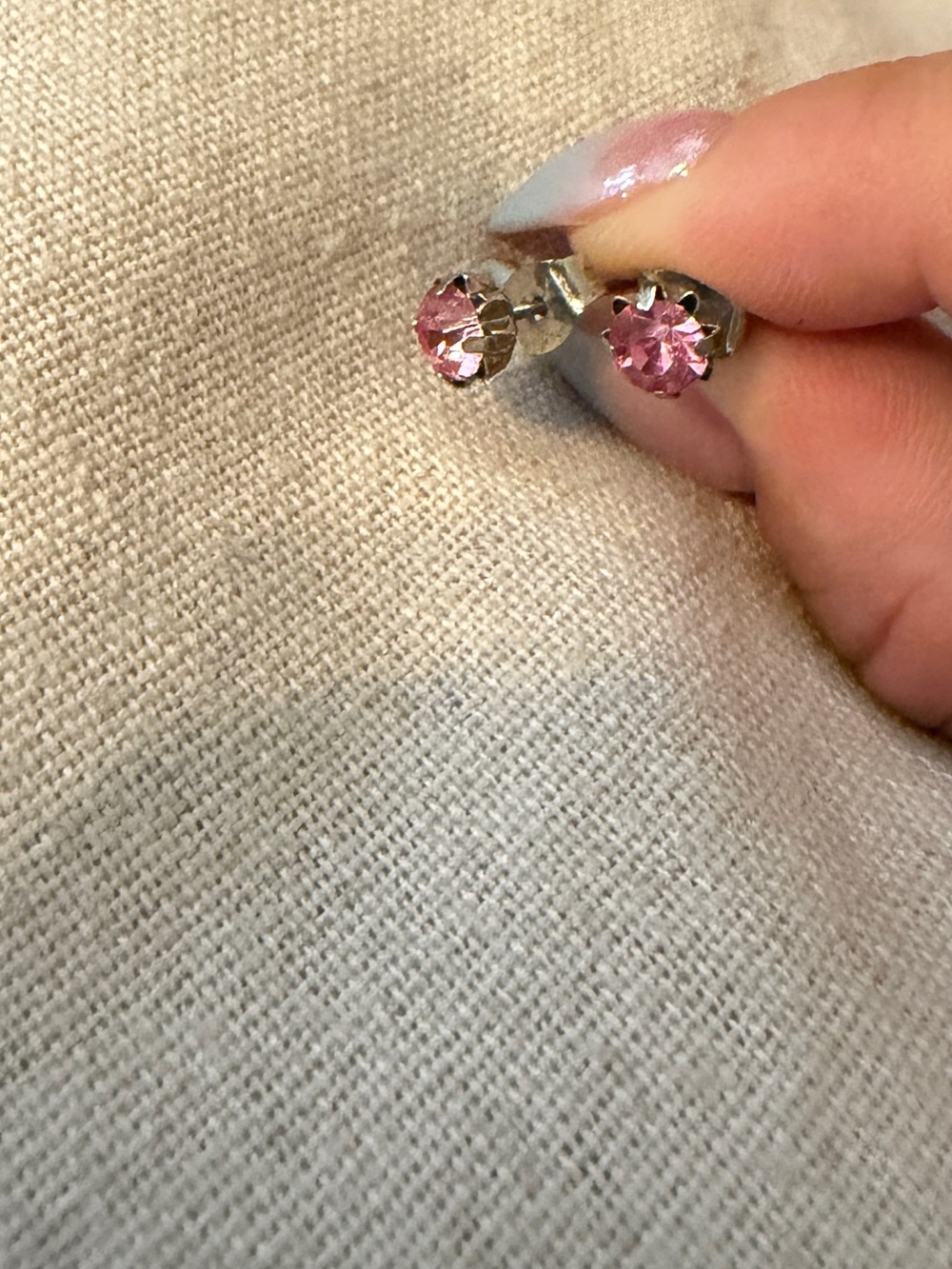 Pink Crystal Rhinestone Stud Earrings | Silver Tone Sparkly Round Classic Posts - Picture 4 of 4